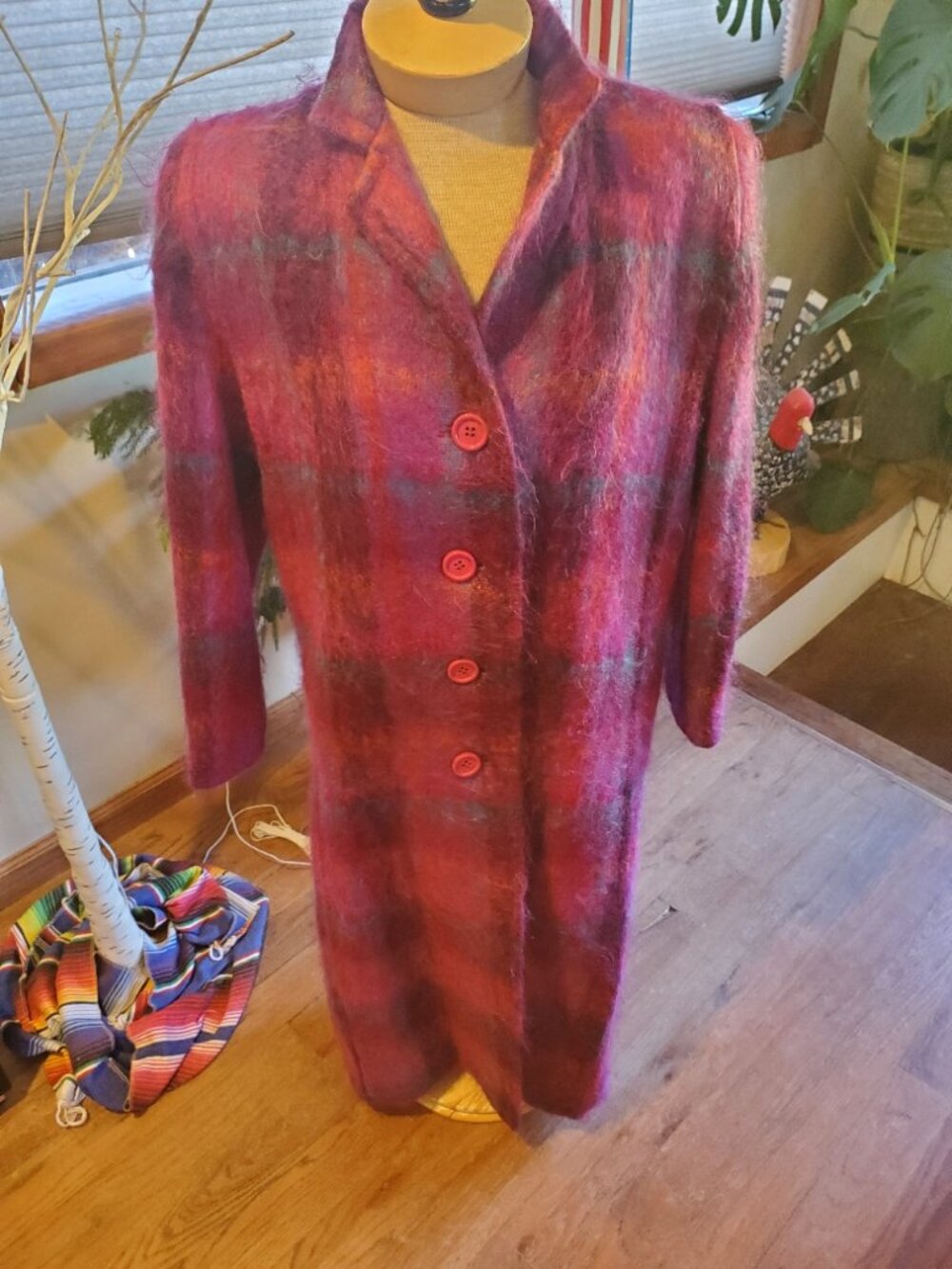 Vintage mohair wool plaid coat